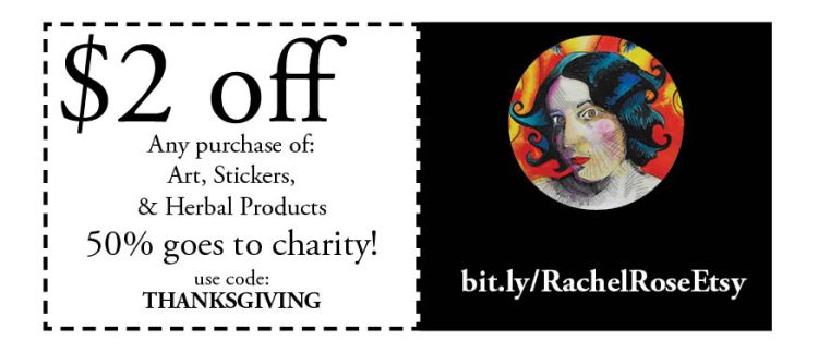 Save $2 off art, stickers, and body care. Code: THANKSGIVING
